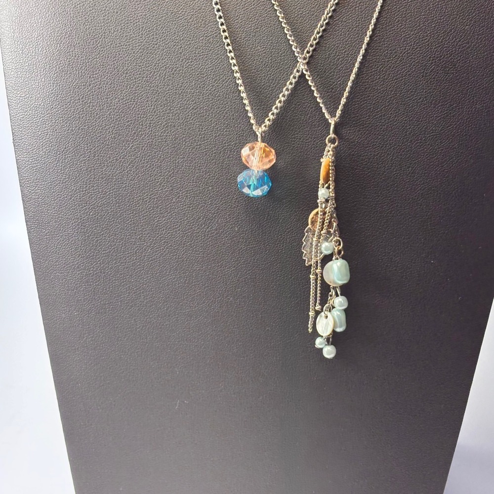 Necklace Set Silver Blue Orange Crystal Boho Whimsygoth Cottagecore Fairycore - Picture 1 of 9